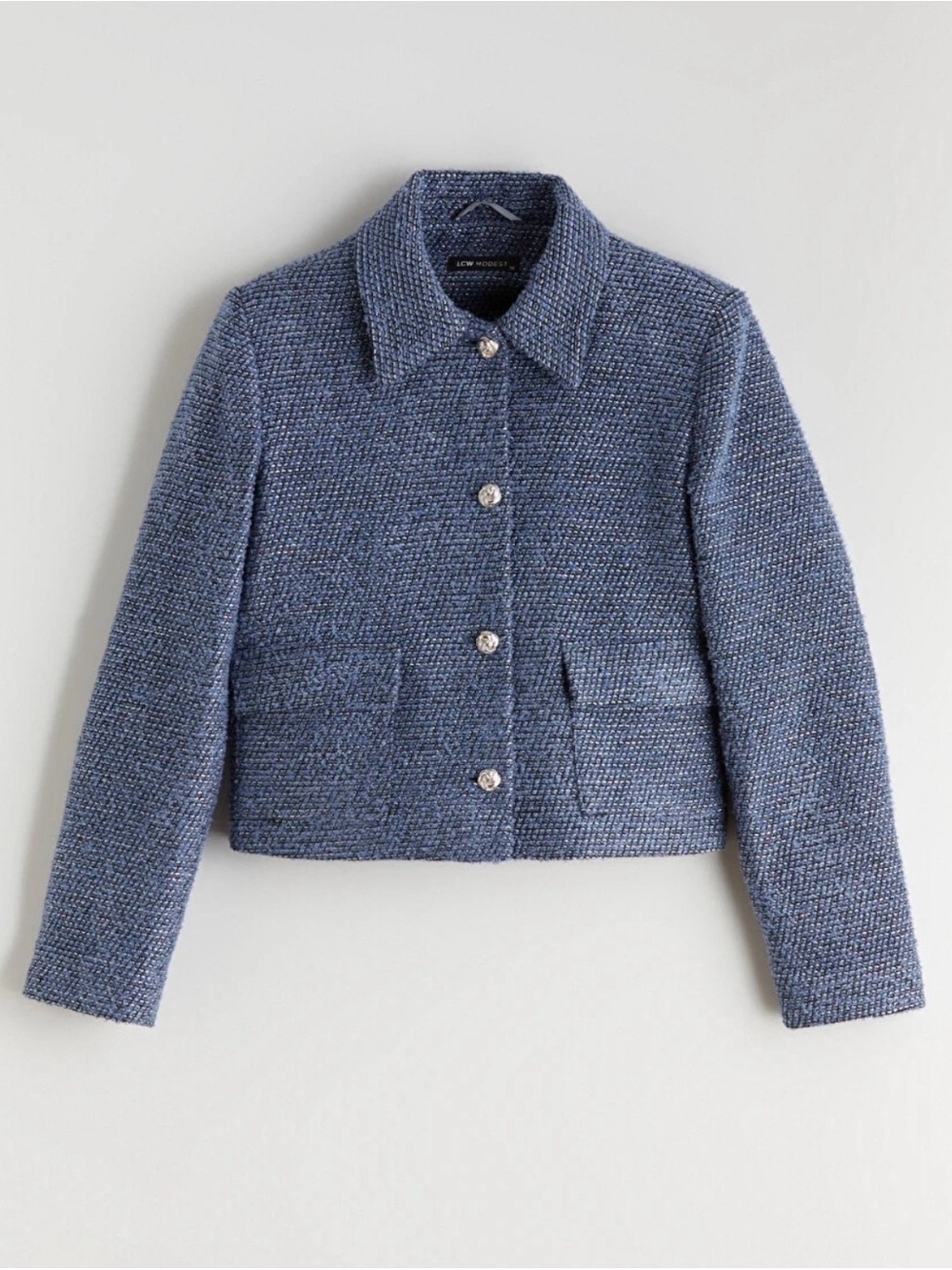 Zara Blue Textured Cropped Jacket